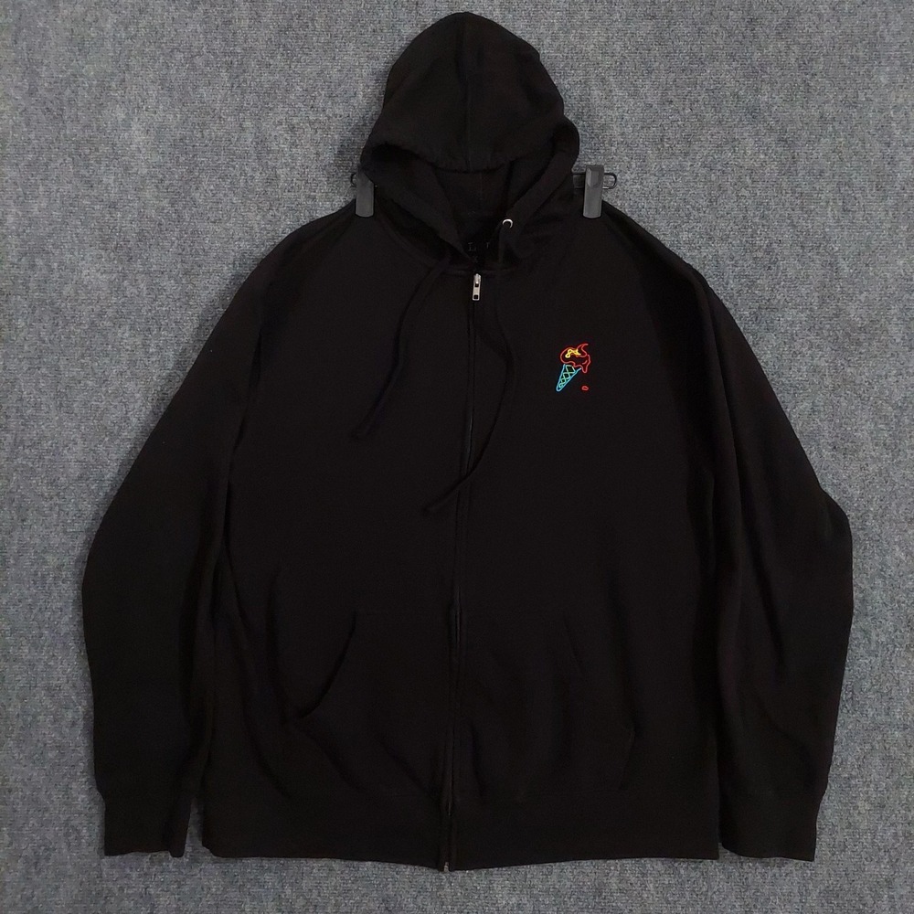 BLUR Hoodie Mens XL Black‎ Full Zip Flaming Ice Cream Man Fleece Sweatshirt